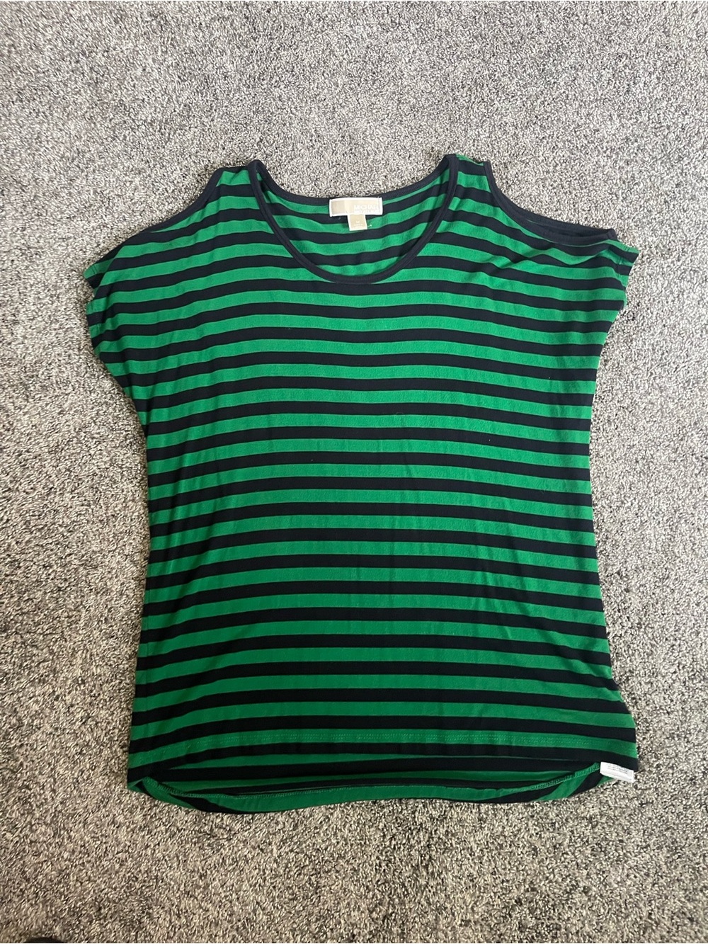 Michael Kors Green and Black Striped Short Sleeve Tee